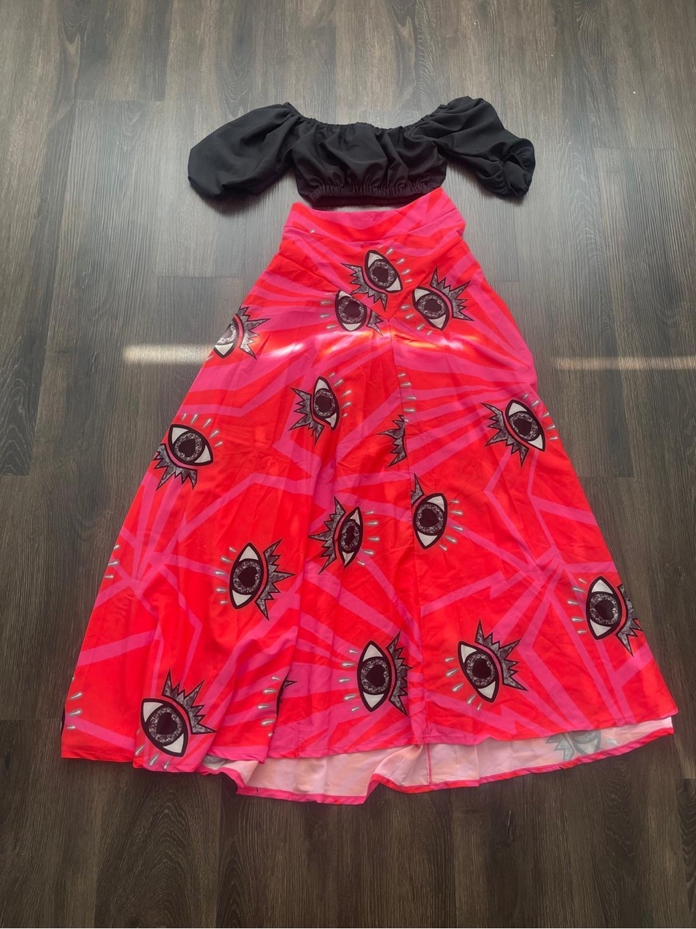 Pink Eye-Print Maxi Skirt — Bold Statement Skirt